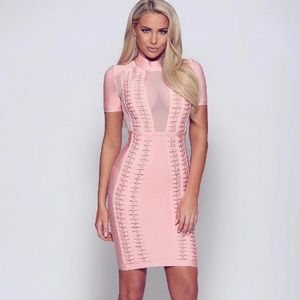 Bodycon Pink Mesh Bandage Dress Size Small